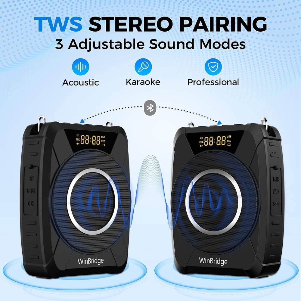 WinBridge M802 20W Portable Voice Amplifier Wireless Mic PA Bluetooth Speaker - Picture 6 of 8
